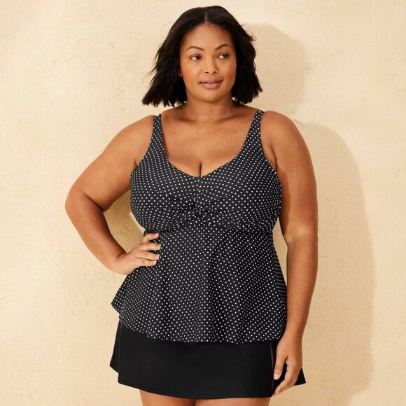 NEW Women's Polka Dot Twist-Front Plunge Tankini Top Shade & Shore Black/White18 - Picture 1 of 7